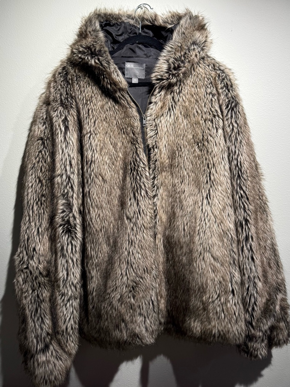 ASOS Faux Fur Hooded Teddy Jacket in Taupe